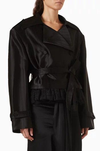 Lace-trim Belted Jacket in Satin