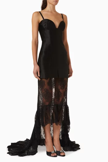 Lace-panel Corset Dress in Satin