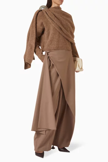 Crystal-embellished Draped Knit Sweater