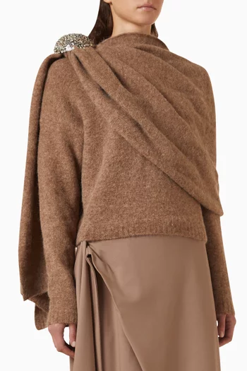 Crystal-embellished Draped Knit Sweater