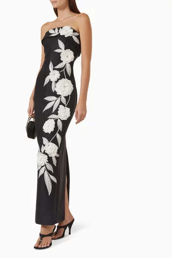 Strapless Floral Embroidered Gown