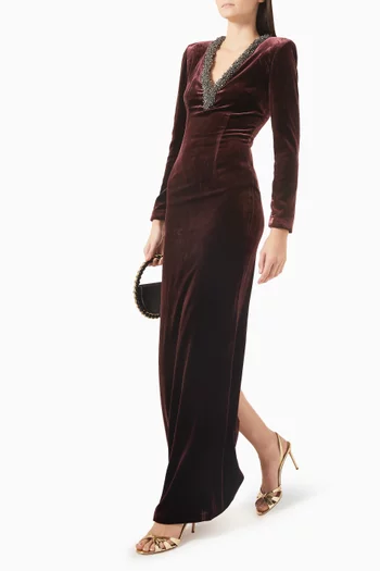 Embellished Gown in Velvet