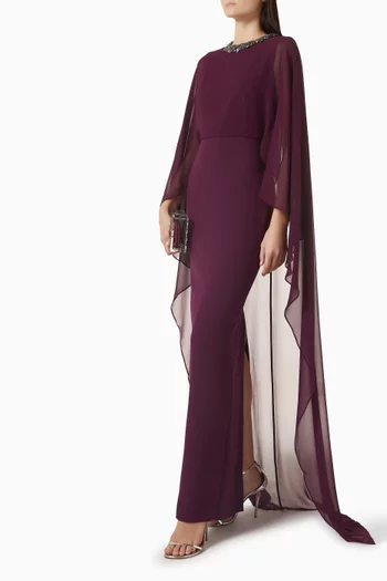 Embellished Chiffon Cape Gown