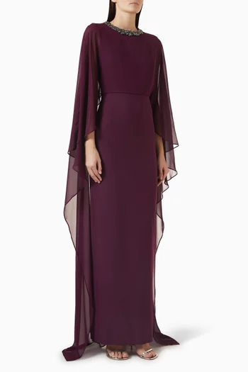 Embellished Chiffon Cape Gown