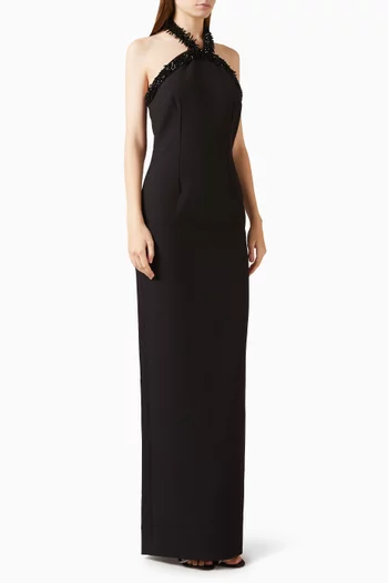 Embellished Halter-neck Gown in Crepe