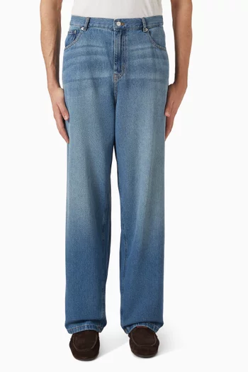 Roi Wide-leg Washed Jeans in Denim