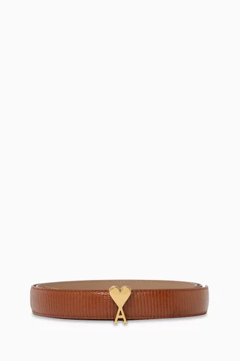 Ami De Coeur Buckle Belt in Lizard-embossed Leather