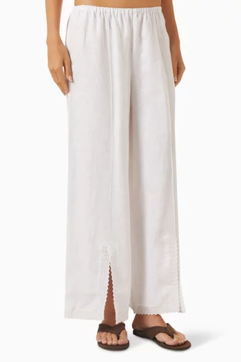 Alfie Embroidered Pants in Linen