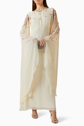 Embellished Cape Dress in Chiffon