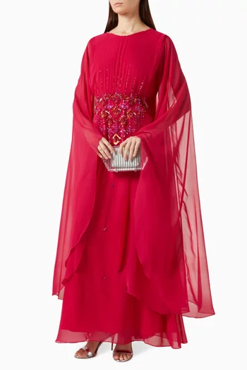 Embellished Cape Dress in Chiffon