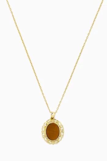 Vintage Tiger Eye Pendant Necklace in 14kt Gold-plated Sterling Silver