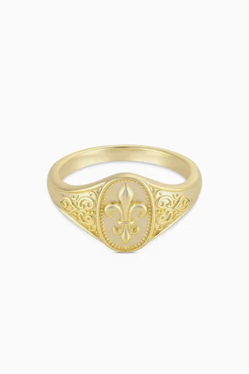 Fleur De Lis Signet Ring in 14kt Gold-plated Sterling Silver