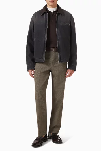 Leather-collar Blouson Jacket in Denim