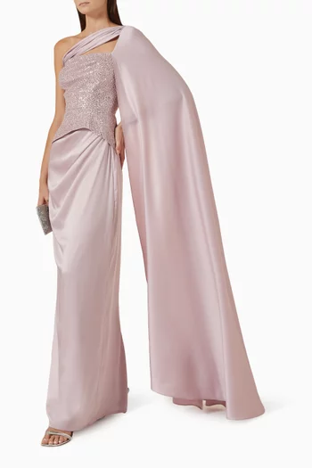 Embellished Peplum One-shoulder Gown