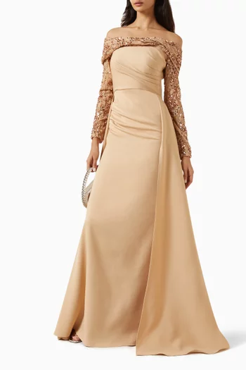 Embellished Off-shoulder Gown