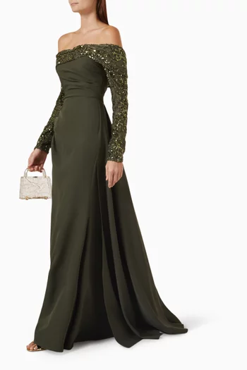 Embellished Off-shoulder Gown