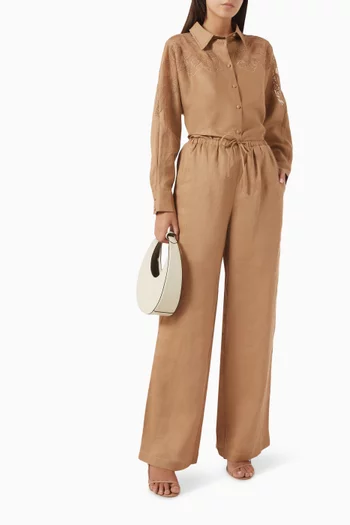 Lace-panel Shirt & Pants Set