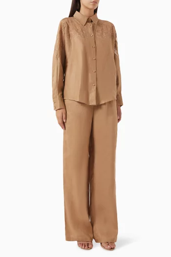 Lace-panel Shirt & Pants Set