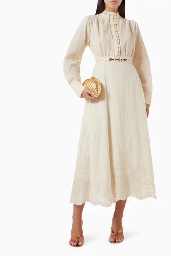 Embroidered Belted Dress