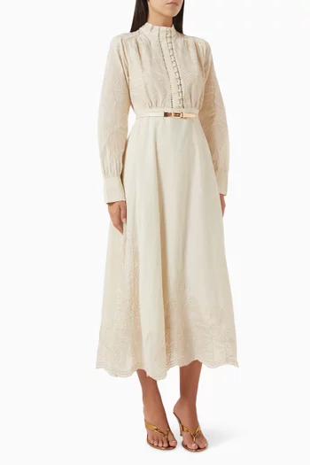Embroidered Belted Dress
