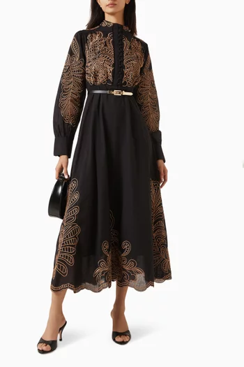 Embroidered Belted Dress