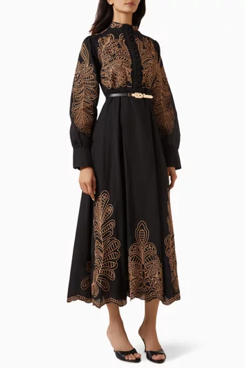 Embroidered Belted Dress