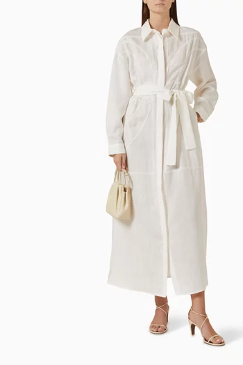 Embroidered Belted Shirtdress