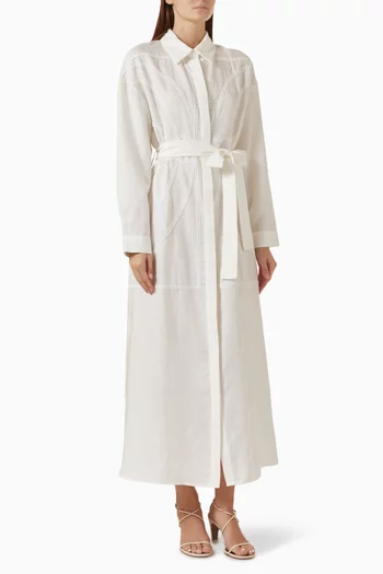 Embroidered Belted Shirtdress