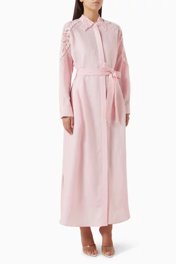 Embroidered Belted Dress