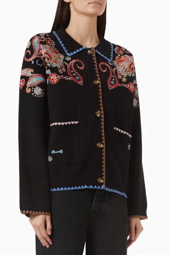 Embroidered Paisley Cardigan in Viscose Blend