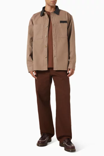 Leather Collar Overshirt in Twill