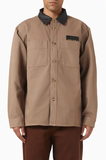 Leather Collar Overshirt in Twill