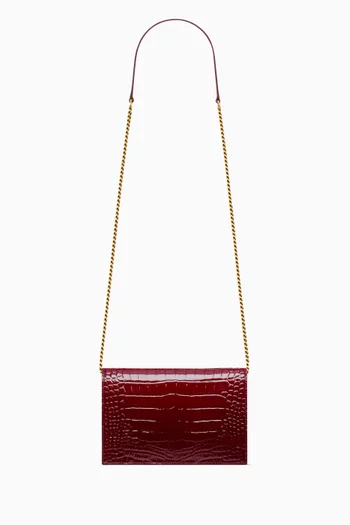 Cassandre Envelope Chain Wallet in Crocodile-Embossed Patent Leather