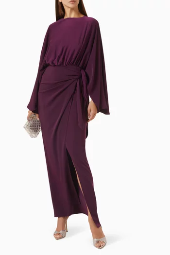 Delphina Gathered Maxi Dress in Satin
