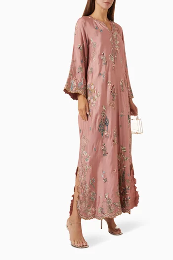 Embroidered Kaftan in Cotton Silk