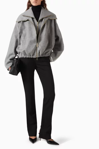 Removable-bib Bomber Jacket in Virgin Wool