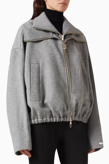 Removable-bib Bomber Jacket in Virgin Wool