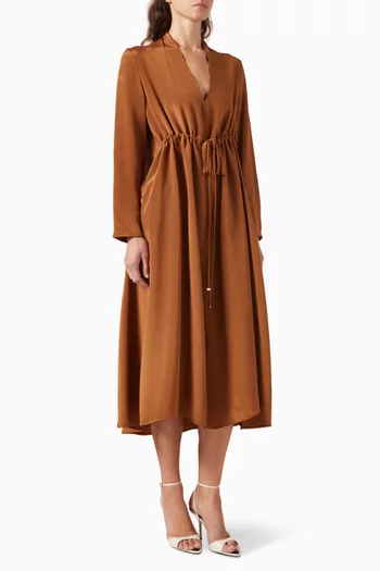 Drawstring-waist Dress in Silk Crepe de Chine