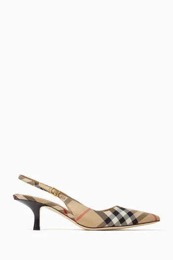 Dame 55 Slingback Pumps in Check Canvas
