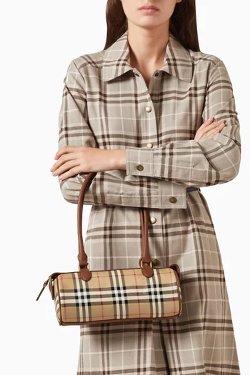 Mini Check Barrel Bag in Coated Cotton Canvas