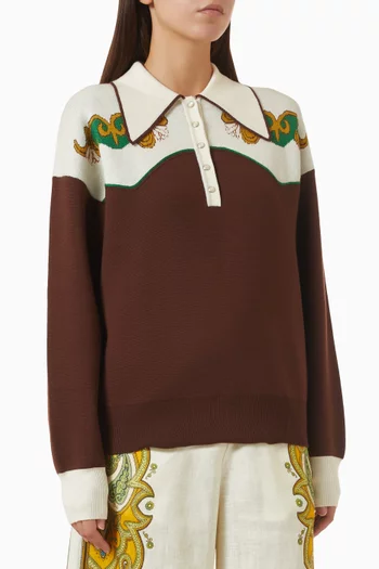 Lasso Knit Polo Sweater in Wool-blend