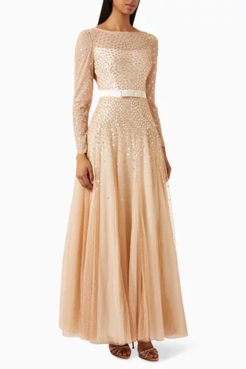 Sequin Cascade Bow Gown in Tulle