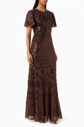 Freya Sequin Gown in Georgette