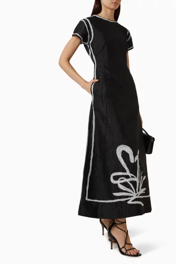 Lapel Maxi Dress in Crushed Taffeta