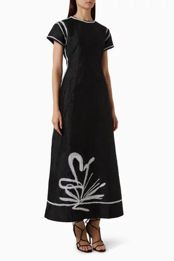 Lapel Maxi Dress in Crushed Taffeta