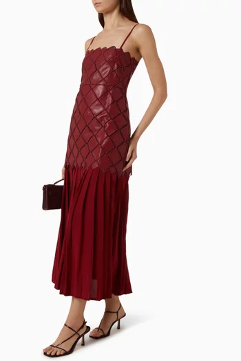 Lattice Quilt Pleat Midi Dress