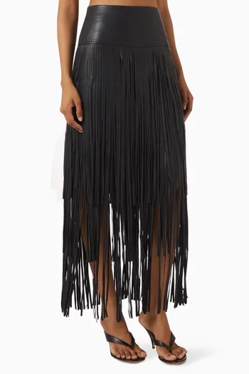 Karoline Fringe Midi Skirt in Vegan Leather