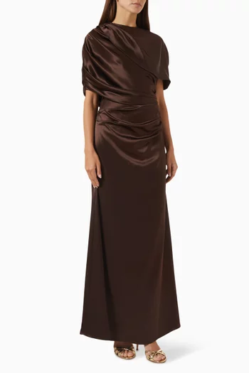 Cassia Draped Maxi Dress in Satin