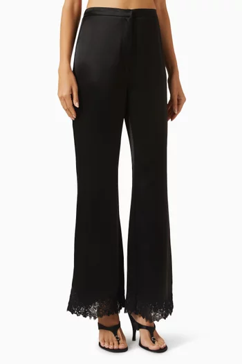 Marine Lace-hem Pants in Satin