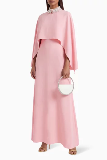 Pearl-embellished Cape Gown in Crepe